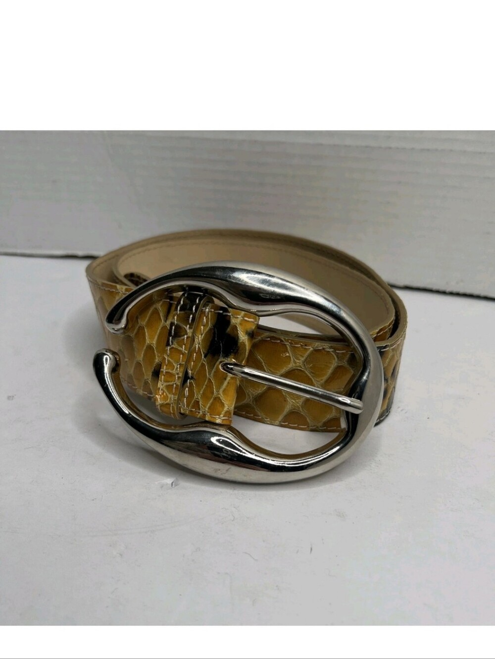Garuglieri Italy Yellow Snake Embossed Women's Belt EUC